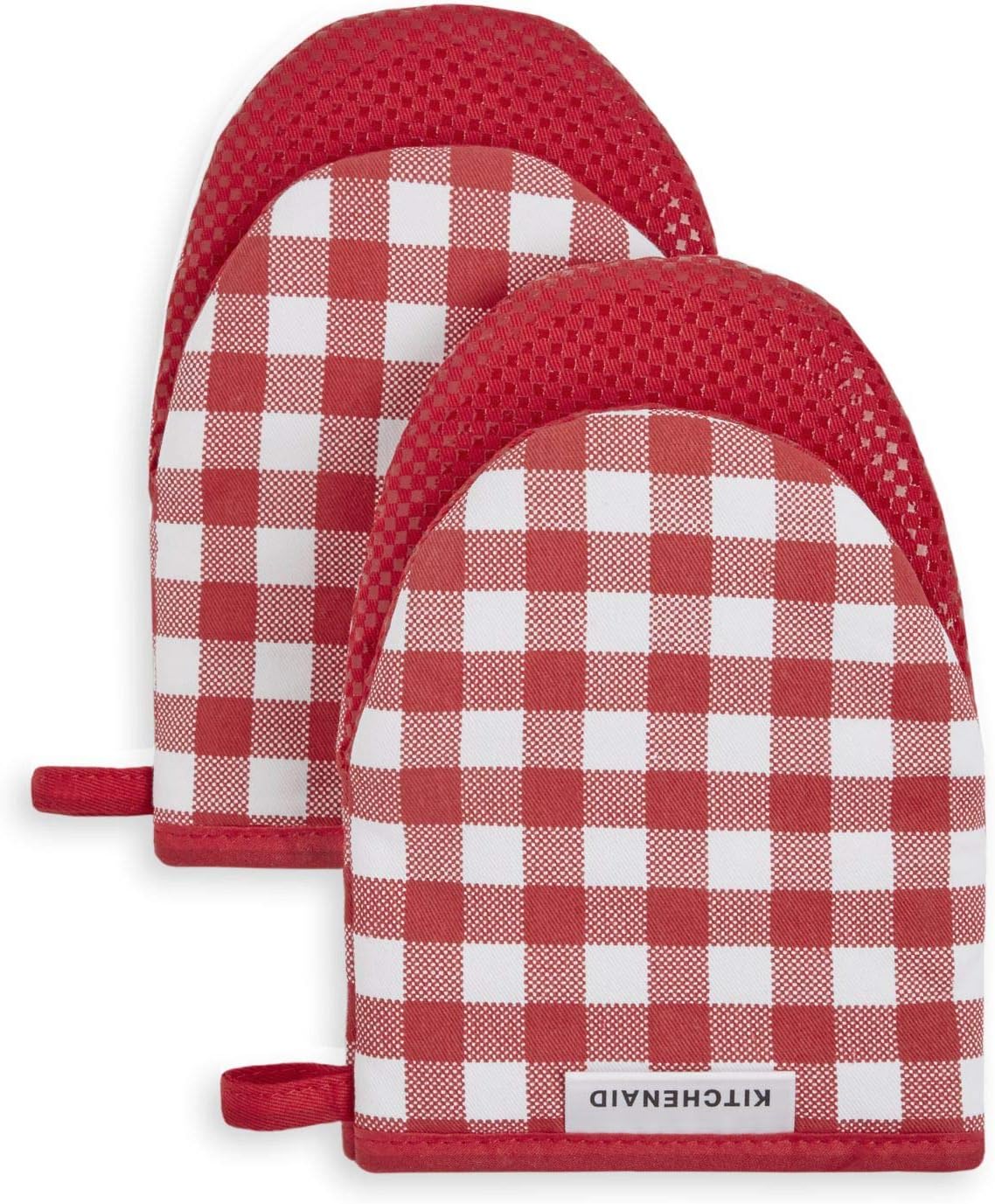 KitchenAid Gingham Cotton Mini Oven Mitt 2-Pack Set, Passion Red, 5.5"x8"