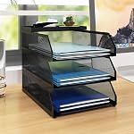 Natwind 3-Tier Stackable Metal Mesh Desk Paper Tray Organizer,Black | Desktop Accessories for Office Supplies, Letter Tray For Paper Storage ,File Document Holder For Home School Classroom