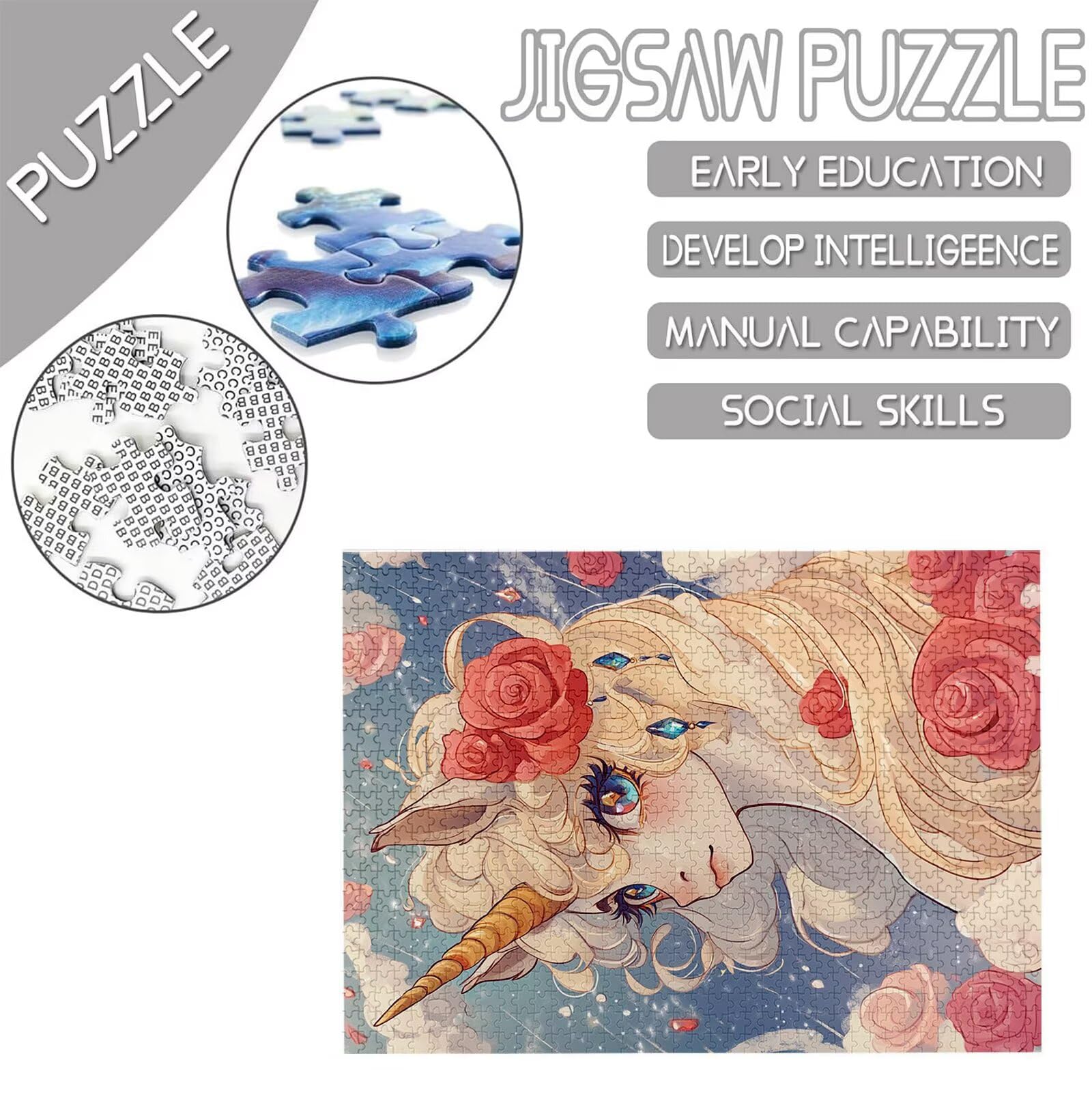 Jednorożec Puzzle 1500 Sztuk Dorosłych, Puzzle Kwiaty Wzór Projekt, Jigsaw Dorosłych, 5D DIY Rzemiosło Rodzina Zajęcia z Pakowaniem Pudełka, Dekoracja ścienna do domu, Prezent 87x57cm, Model912