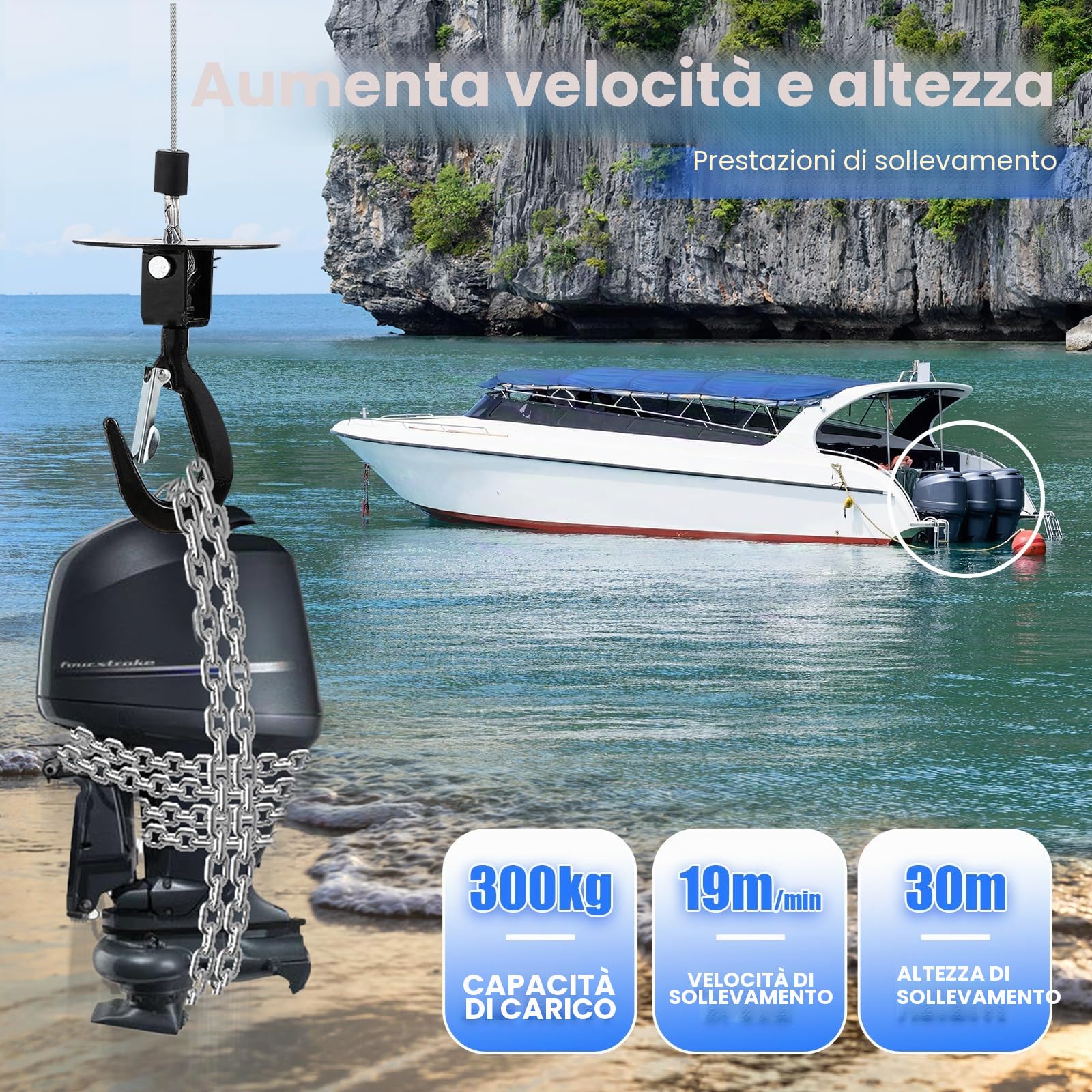 NEWTRY 300KG Argano elettrico 1600W Motore Verricello 19M/min Sollevamento veloce Altezza massima di sollevamento 30 metri, 2 in 1 comando a cavo e telecomando per garage, officina 220V CE