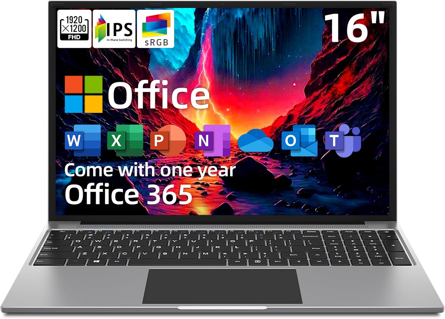 jumper Laptop, 16 Inch FHD IPS 16:10 Screen，Intel Celeron Quad Core CPU, 4GB LPDDR4 RAM 128GB Storage, Laptops Computer with Office 365 1-Year Subscription, 4 Stereo Speakers, Numeric Keypad, GPS.