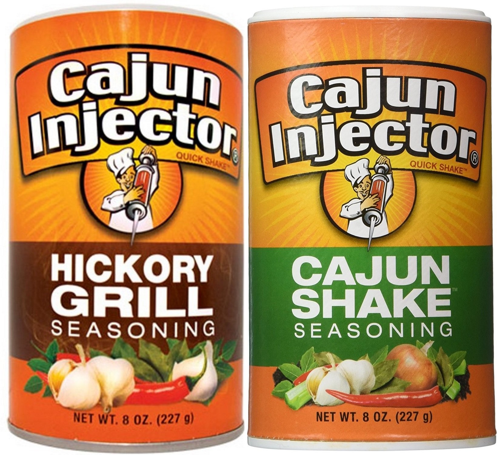 2 pack - Cajun Injector Shake Bundle ,Cajun Injector Shake Seasoning 8oz Canister and Cajun Injector Hickory Grill Shake Seasoning 8oz Canister Quick Shake Spices