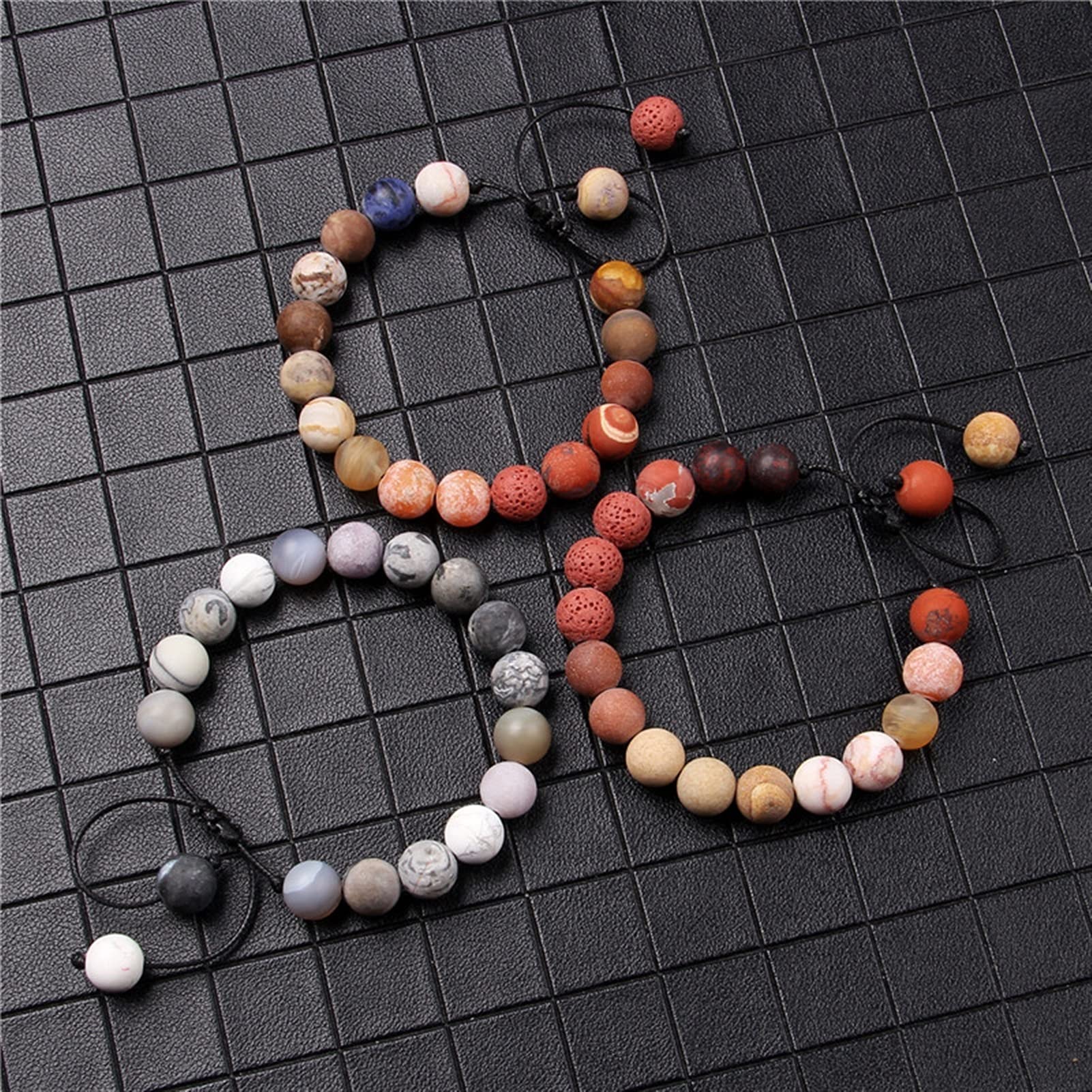 Naturstein-Armband, natürliche Chakra-Steine, Perlen-Armbänder, Herren, Vintage, verstellbar, schwarzes Seil, geflochtenes Armband für Frauen, gewebter Kettenschmuck, Armband-Schmuck