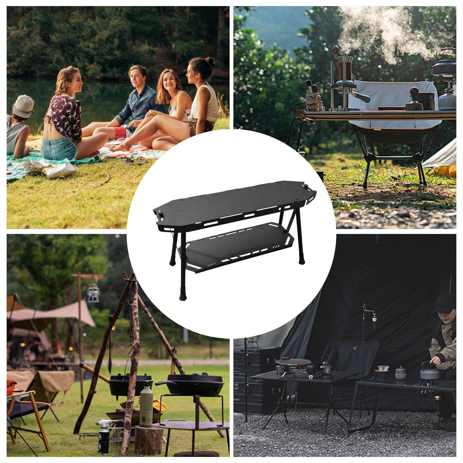 Tavolo da campeggio portatile, in alluminio leggero, con scaffalatura portaoggetti sottile e pieghevole, per uso esterno, barbecue, picnic e casa