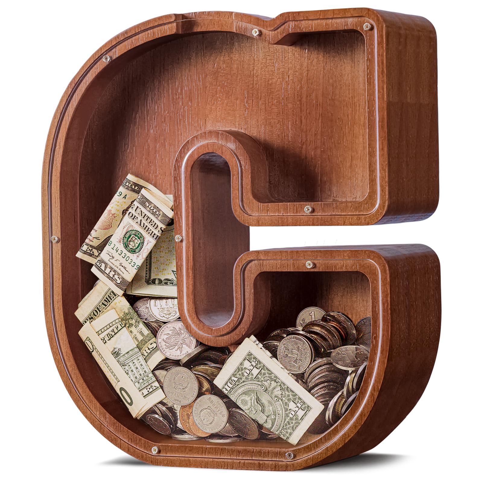 ELX Large Letter Piggy Bank for Kids Boys, Personalized Wooden Money Bank, Safe & Durable Savings Box for Toddlers Girls, Gifts for Birthday Holiday