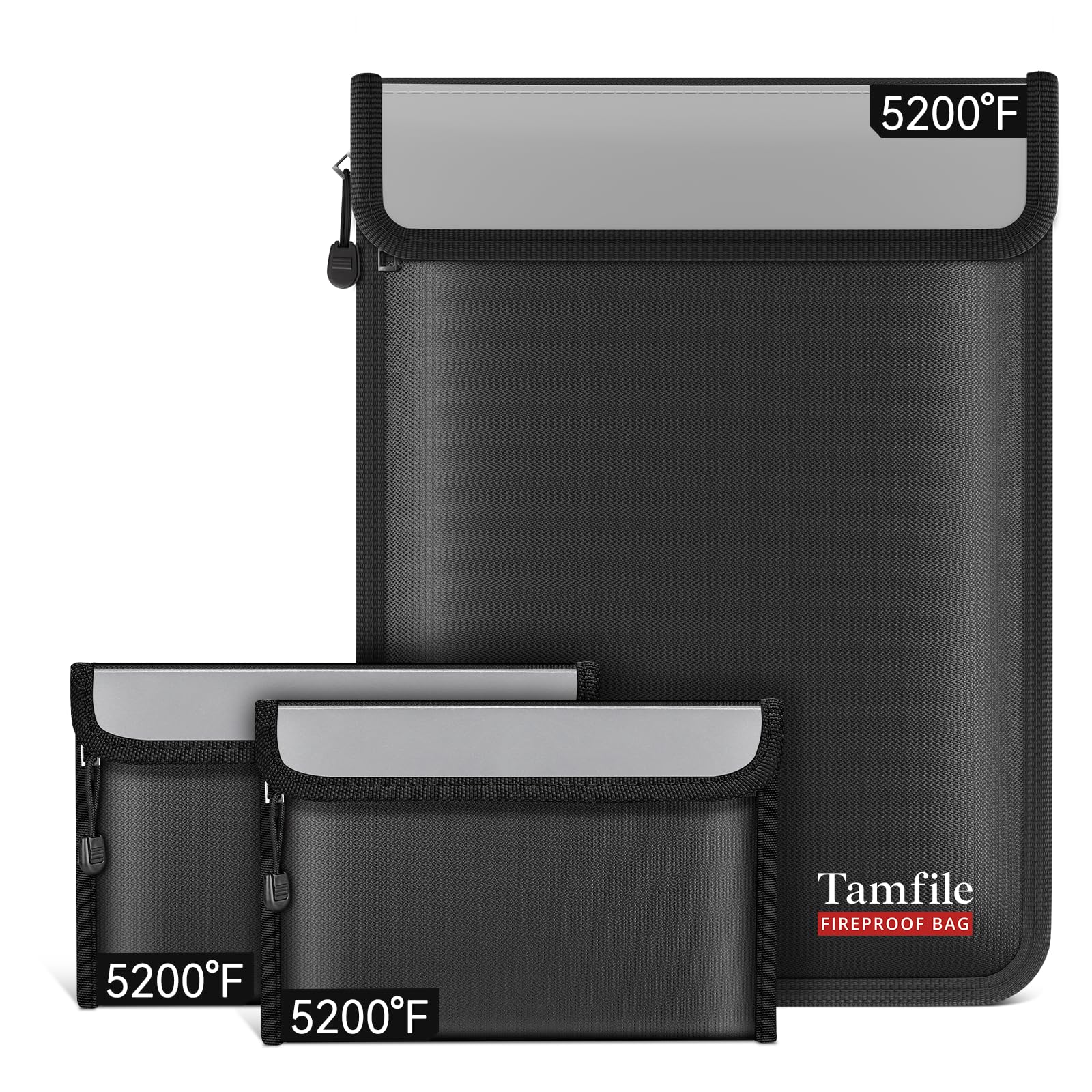 Tamfile Borsa per documenti ignifuga, con 2 sacchetti da viaggio ignifughi | Resistente al calore, impermeabile, 8 strati, sicuro, per documenti importanti, contanti, oggetti di valore, nero