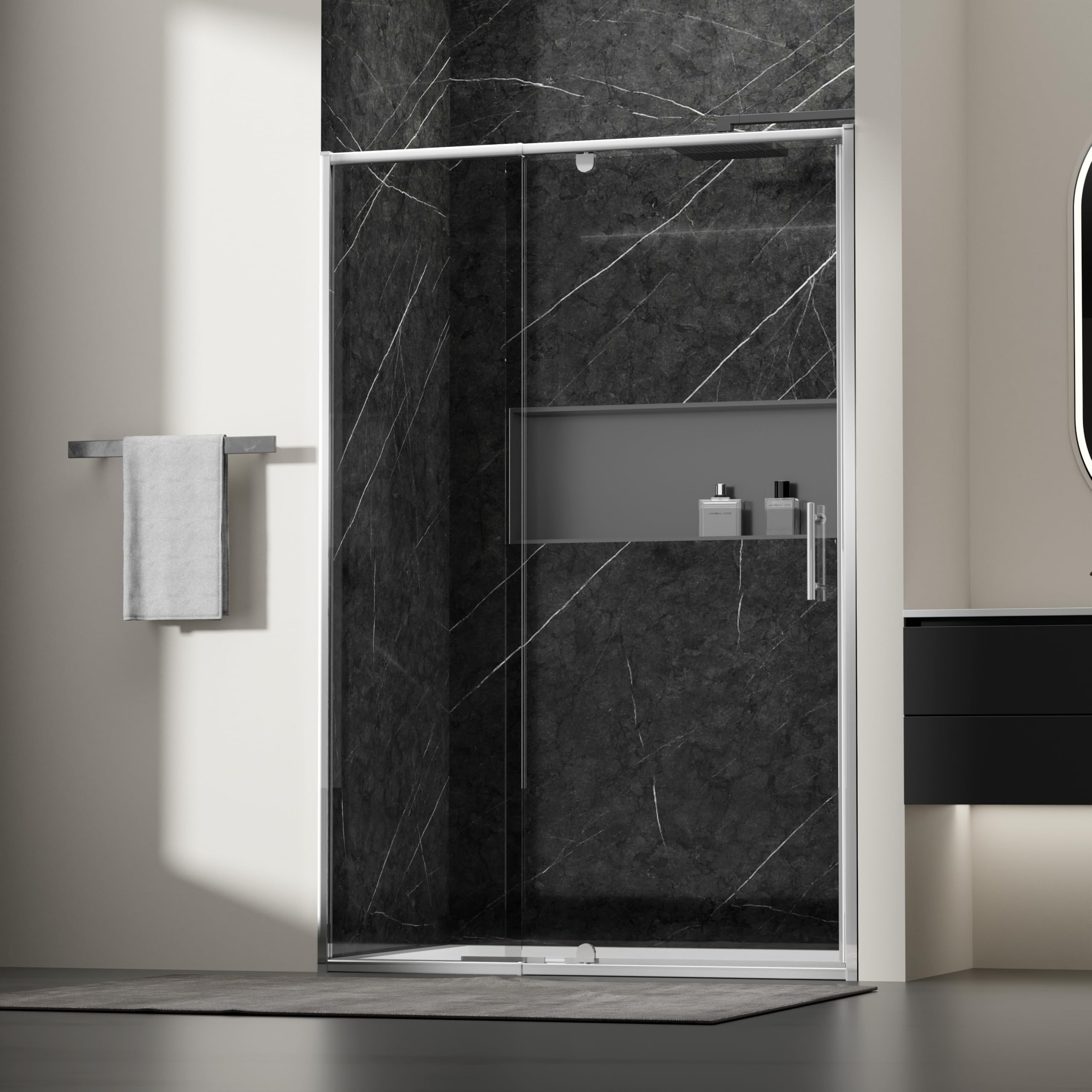 Findepot 44-48" W x 71" H Pivot Glass Shower Door,Pivot Sliding Shower Door with 1/4"(6mm) Clear Glass, Brushed Nickel