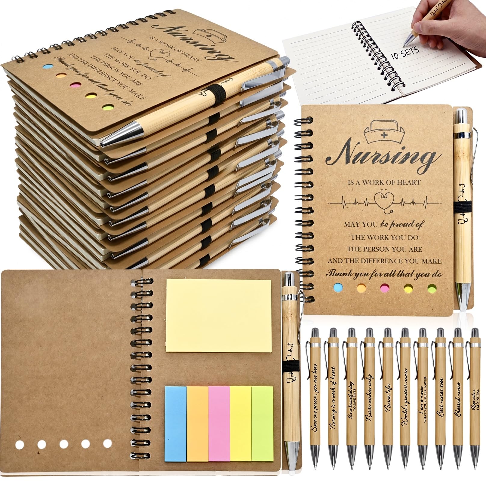 20 PCS Nurse Graduation Gifts 2026 Bulk Inspirational Spiral Notebook with Sticky Notes and Bamboo Pens, Thank You Gifts for Graduation Nursing Student Nurses CNA Medical Assistants Coworkers