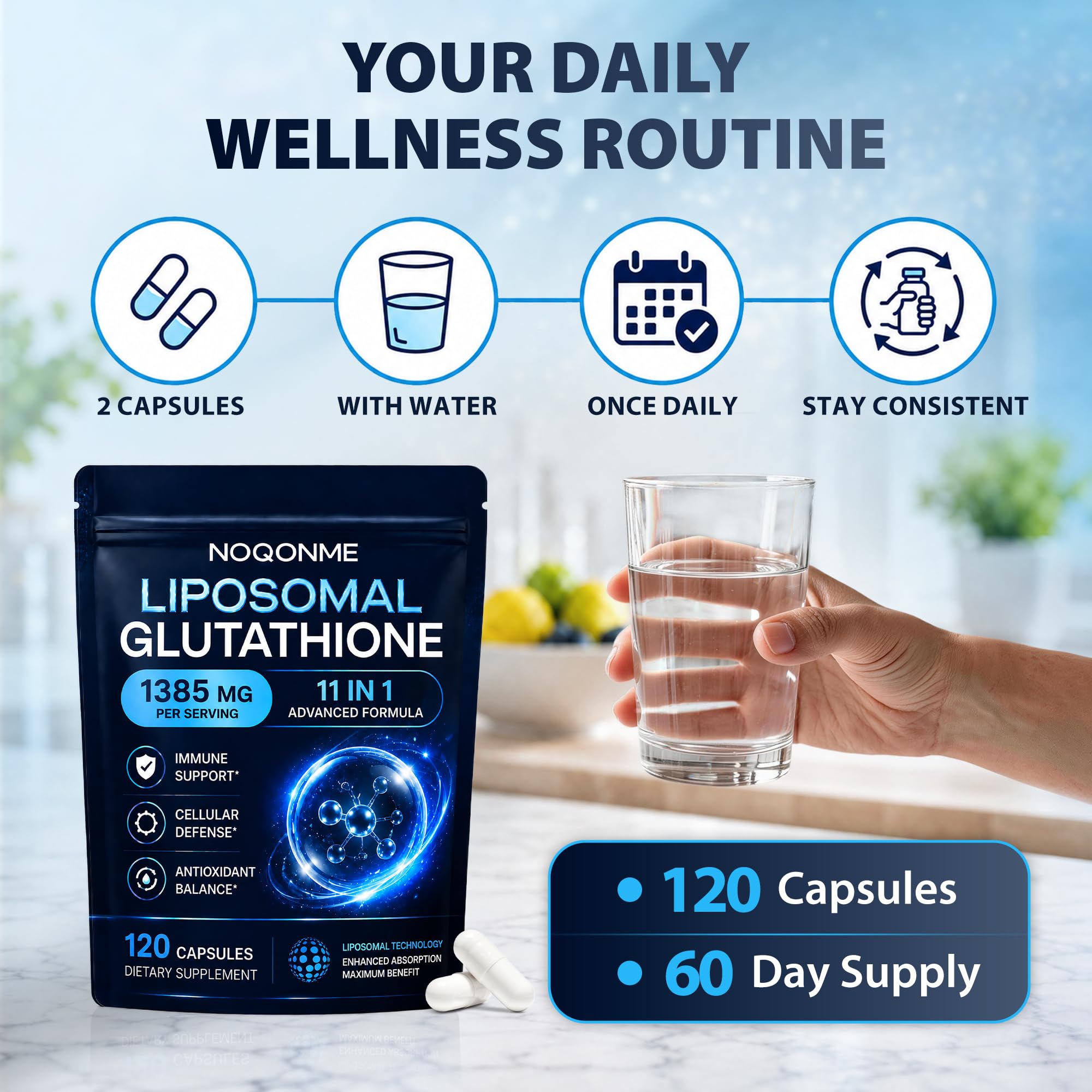 11-in-1 Liposomal Glutathione Supplement 1385mg, 120 Capsules — Amazon image 7
