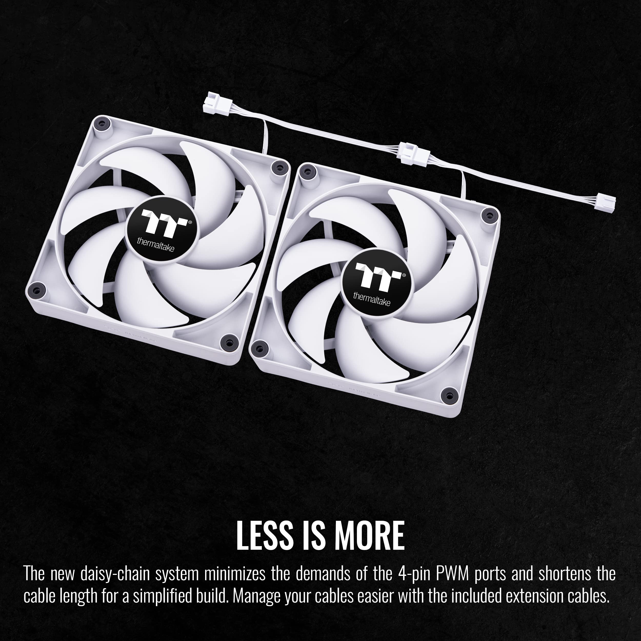 Thermaltake CT140 - Ventilador de refrigeración de PC blanco (2 ud.), diseño de cadena de margarita, hasta 1500 rpm, rodamiento hidráulico de 140 mm, montaje antivibración, CL-F152-PL14WT-A
