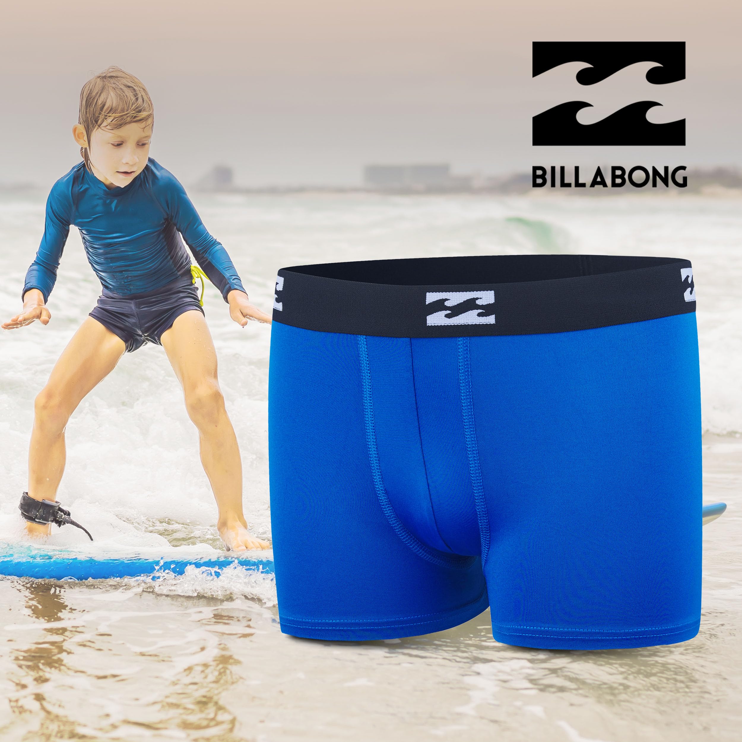 Billabong Confezione da 4 boxer per ragazzi dai 6 ai 18 anni, resistenti, elasticizzati, traspiranti, traspiranti