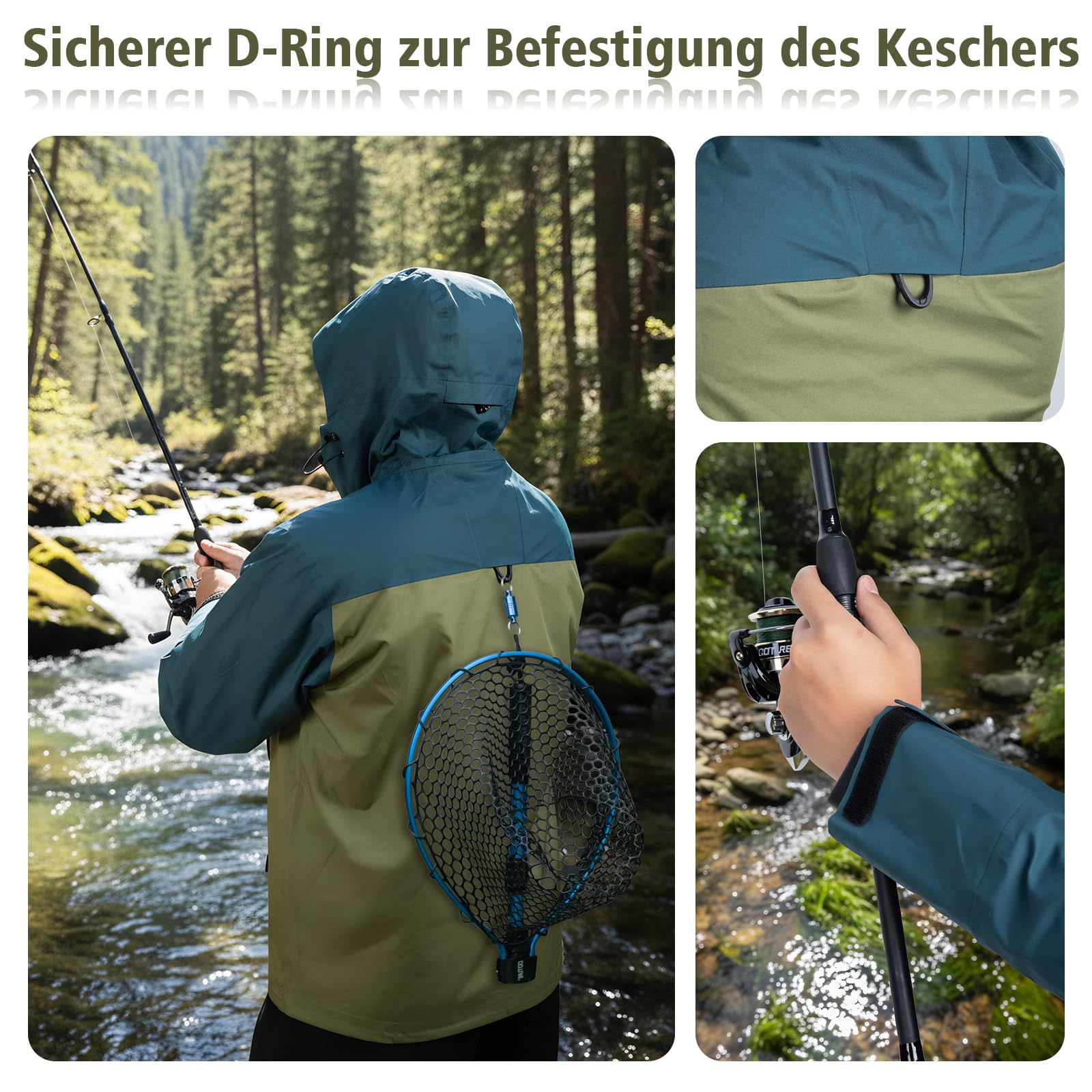 Goture Fliegenfischerweste Fliegenfischen Waten Jacke - Wasserdicht 15.000 mm & Atmungsaktiv mit Brusttaschen, Verstellbarer Kapuze, Handwärmetaschen für Angeln, Jagd, Outdoor Männer und Frauen