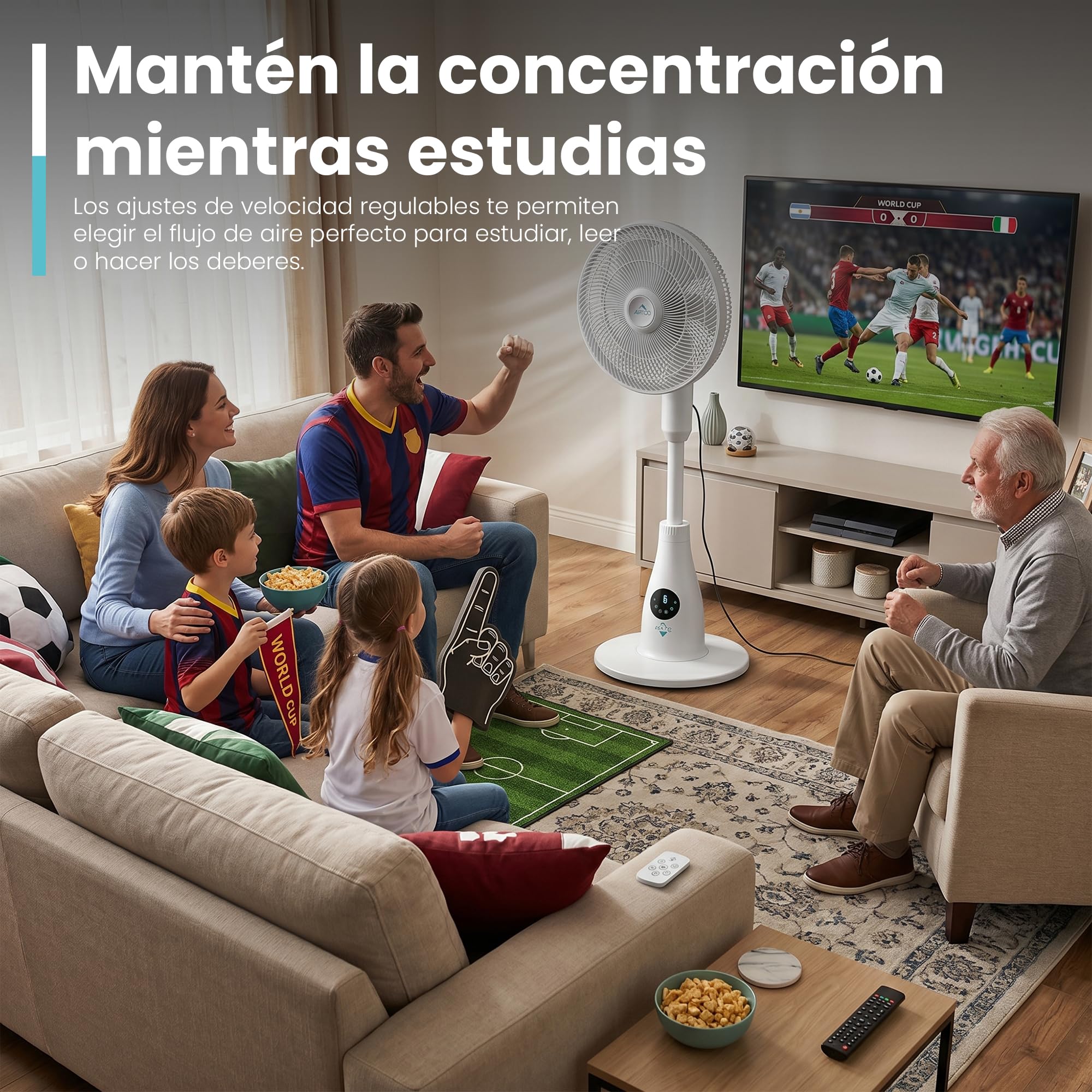 Sytech Ventilador de Pie con Nebulización de Agua ARTICO 80W-7 Velocidades, Depósito 2L, Temporizador 24h, Mando a Distancia, 8 Aspas
