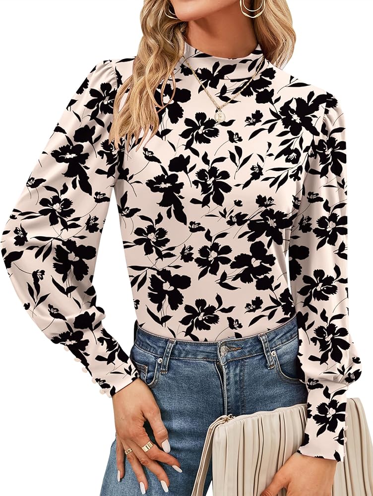 Amazon.com: Qirno Mock Neck Tops for Women Turtle Necks Puff Long