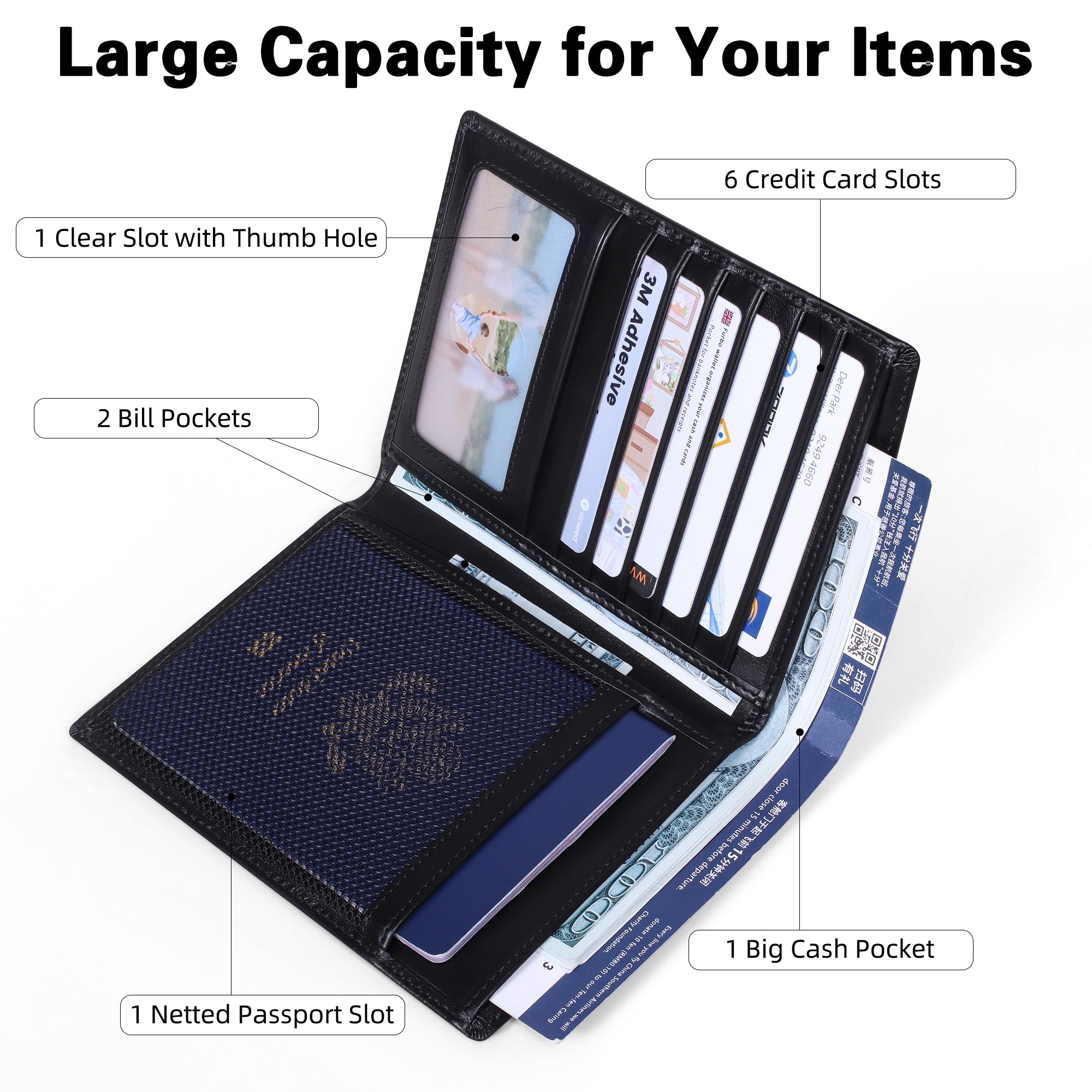 VISOUL Custodia per Passaporto in Vera Pelle con Blocco RFID, Portafoglio da Viaggio con Porta Carte per Uomo e Donna-Nero