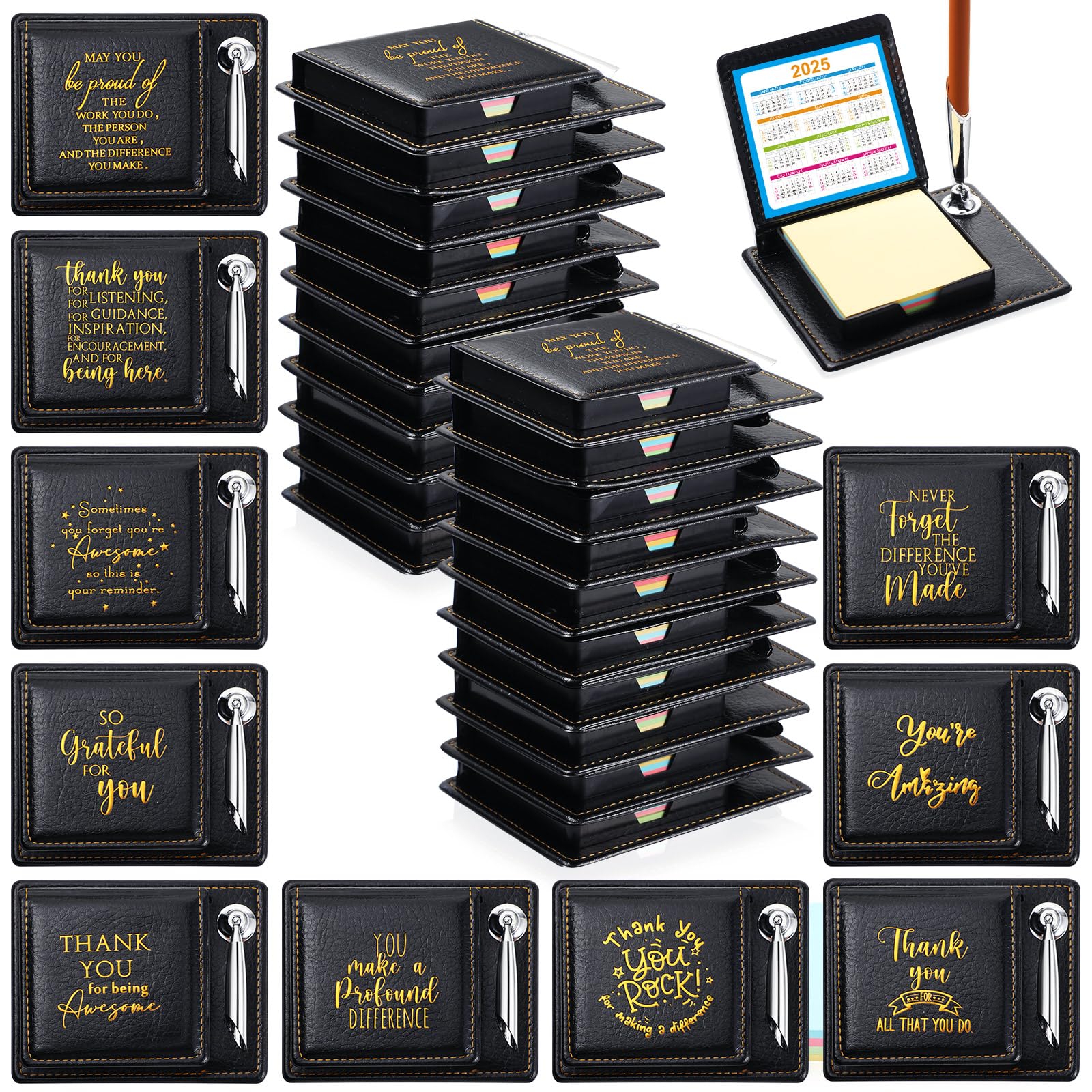 Tenceur 30 Pcs Christmas Employee Appreciation Gifts Bulk, Inspirational Thank You Sticky Note Holder, PU Leather Memo Box with Calendar for Women Men Coworkers Office Team Gifts