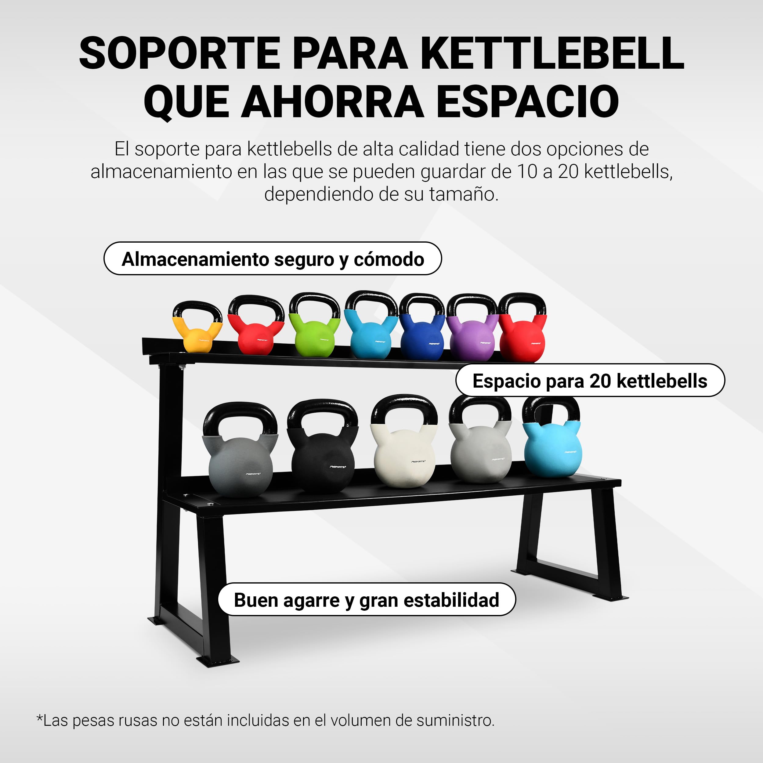 MSPORTS Rack para pesas rusas (2 niveles, para 14 pesas, acero negro), color negro