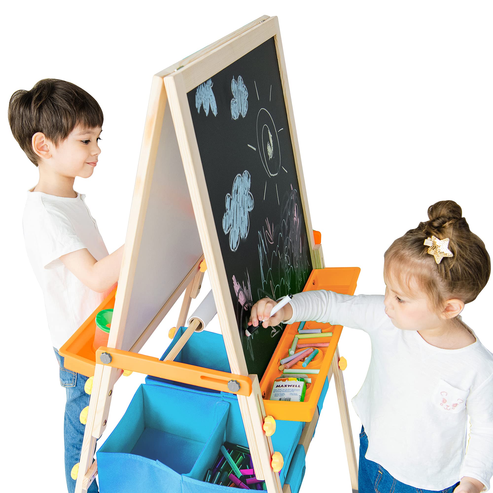 Teamson Kids Tableau évolutif chevalet Enfant en Bois Multifonction 3 en 1 avec Rangement Bleu Fille garçon Mixte TK-FB028G