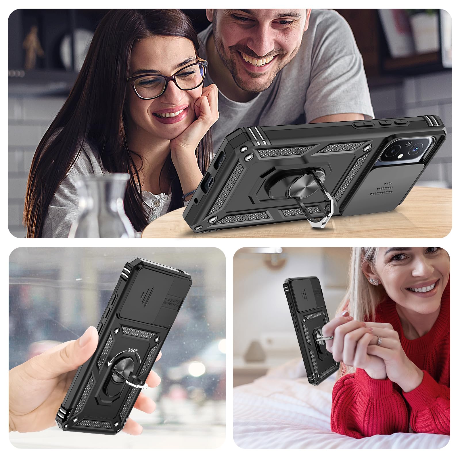 LeYi Custodia Per Xiaomi Redmi 12C/12/11A Con Supporto Ad Anello Metallico, Inclusi 2 Vetri Temperati E 2 Pellicole Fotocamera, Rossa - 4