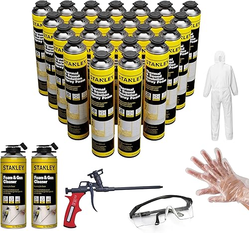 STANLEY Supercoat - Kit de aislamiento de espuma en aerosol, cubre espuma de celda cerrada de hasta 480 pies cuadrados, incluye pistola, limpiador y