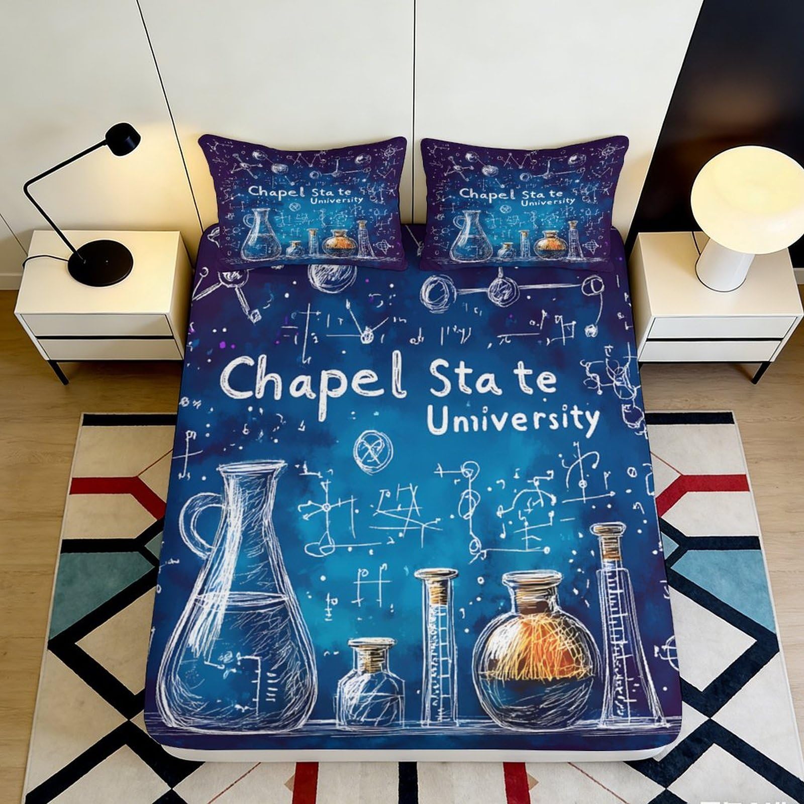 3D Printed Science Laboratory Fitted Sheet Microfiber Bedroom Decor Chemistry Formula Bed Cover for Home Guest Room 90x200x25cm