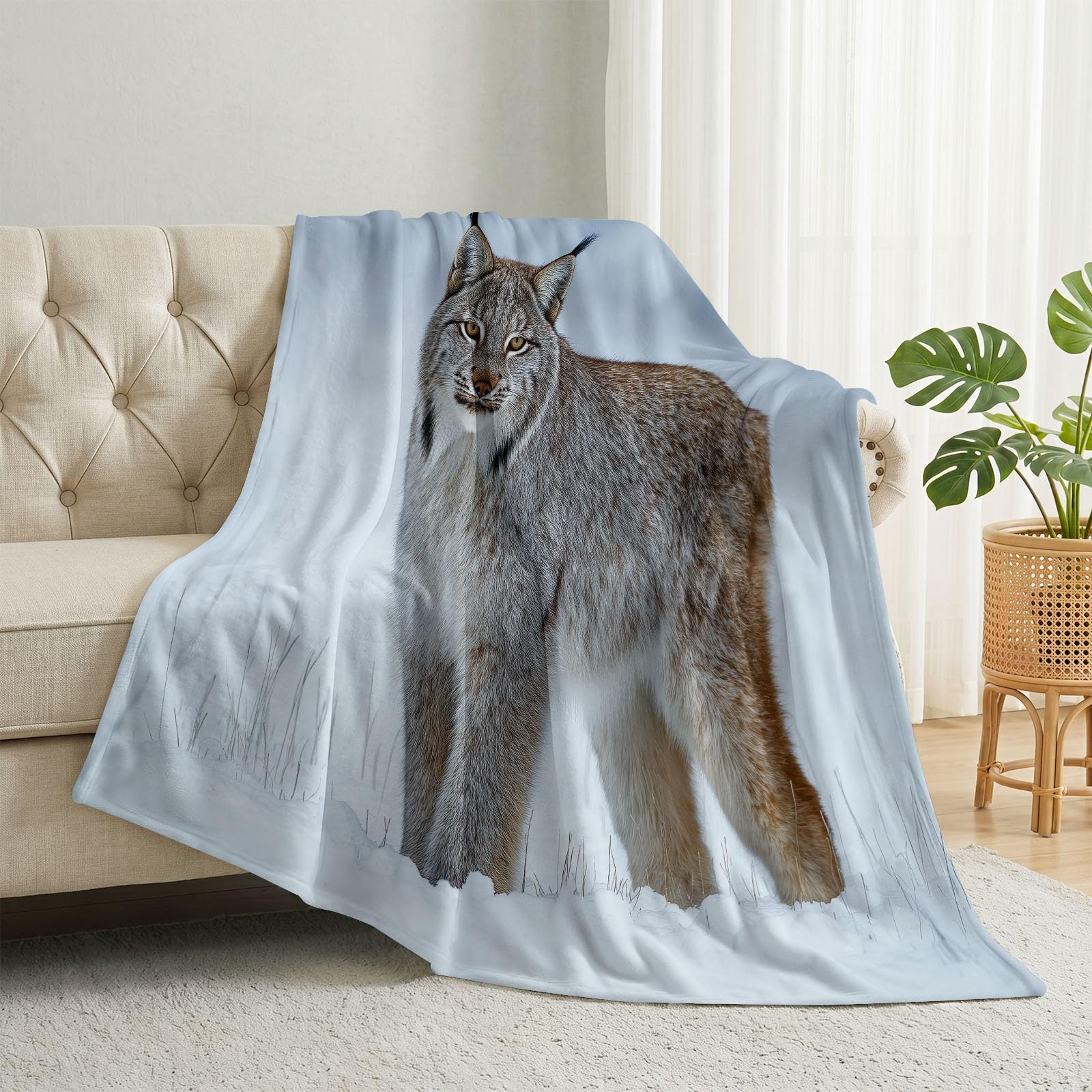 Polaire Couverture 150 x 200 cm, Animal Neige Plaid Flanelle Impression Couverture, Photografie Nature Douce et Confortable Blanket Jeté de Canapé pour Adultes et Enfants, Gris Marron