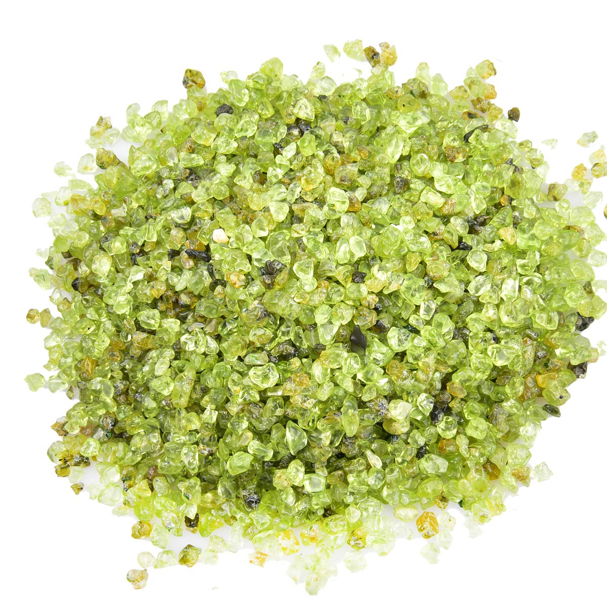 June&Ann Peridot Natural Tumbled Chips Stone, Crushed Pieces Irregular Shaped Healing Reiki Stones For Jewelry Making Home Decoration, 1 Pound (About 460 Gram), Ca. 5-7Mm Length Each
