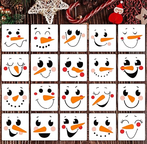 Plantillas de cara de muñeco de nieve de Navidad de 5 pulgadas para pintar sobre madera, plantillas de dibujo de adornos de invierno reutilizables