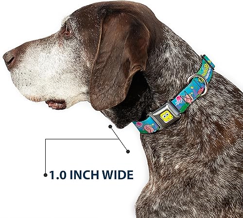 Vista 6 de Buckle-Down Collar de perro con hebilla de cinturón de seguridad, Bob Esponja y amigos/logotipo, 1 pulgada de ancho, se adapta a cuello de 11-17