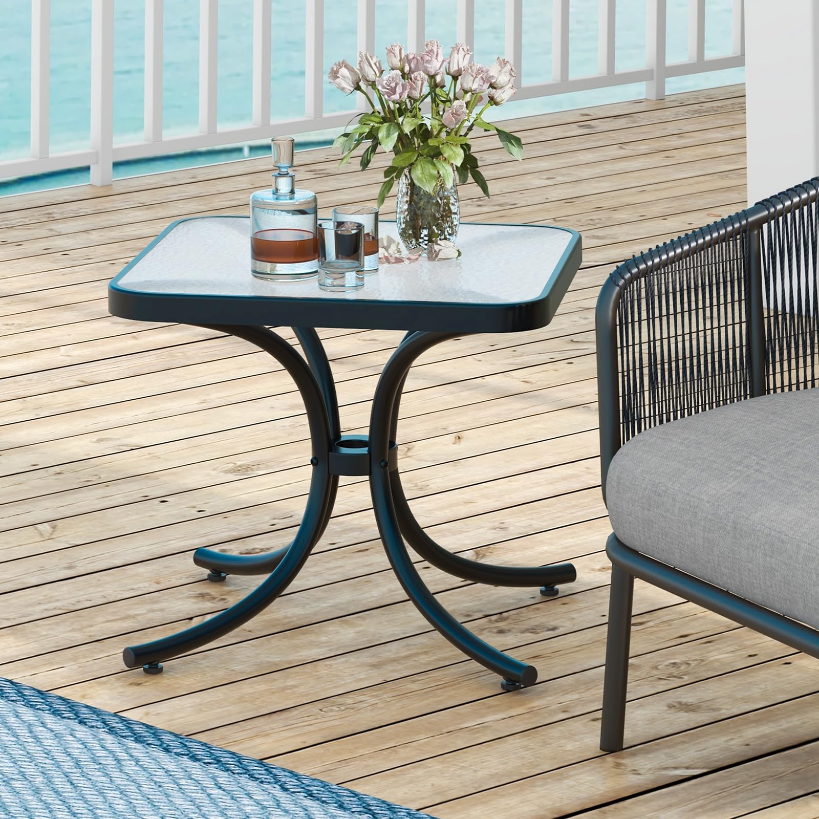 Outsunny Bijzettafel Balkontafel Van Staal Rechthoekig Koffietafel Weerbestendig Tuin 101 5x61x46 Cm Zwart~1t1gsil7ho001