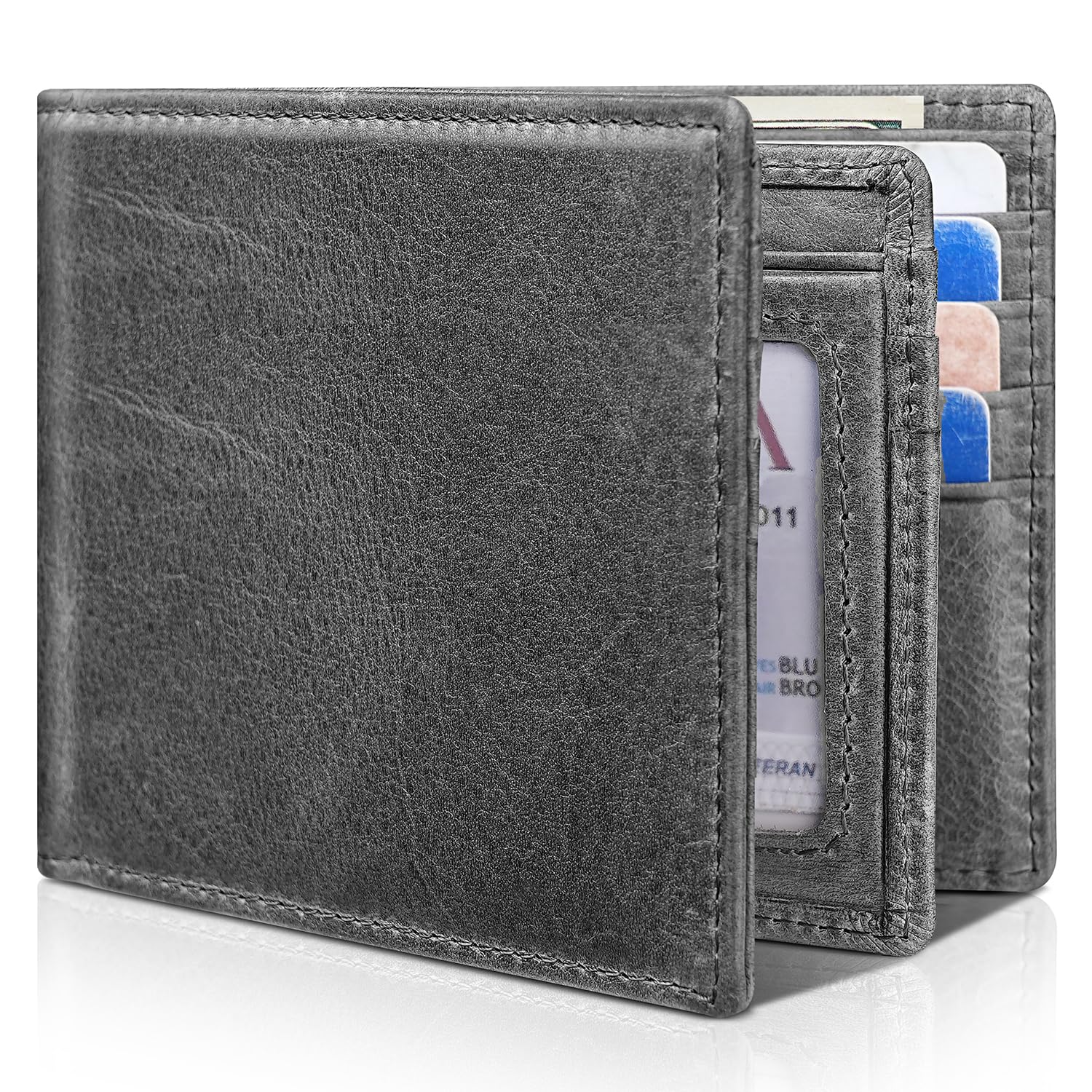 Artpaxy Mens Wallet Bifold Genuine Leather RFID Blocking Wallet for Men with 1 ID Window 15 Card Holders 2 cash pockets 1 Gift Box