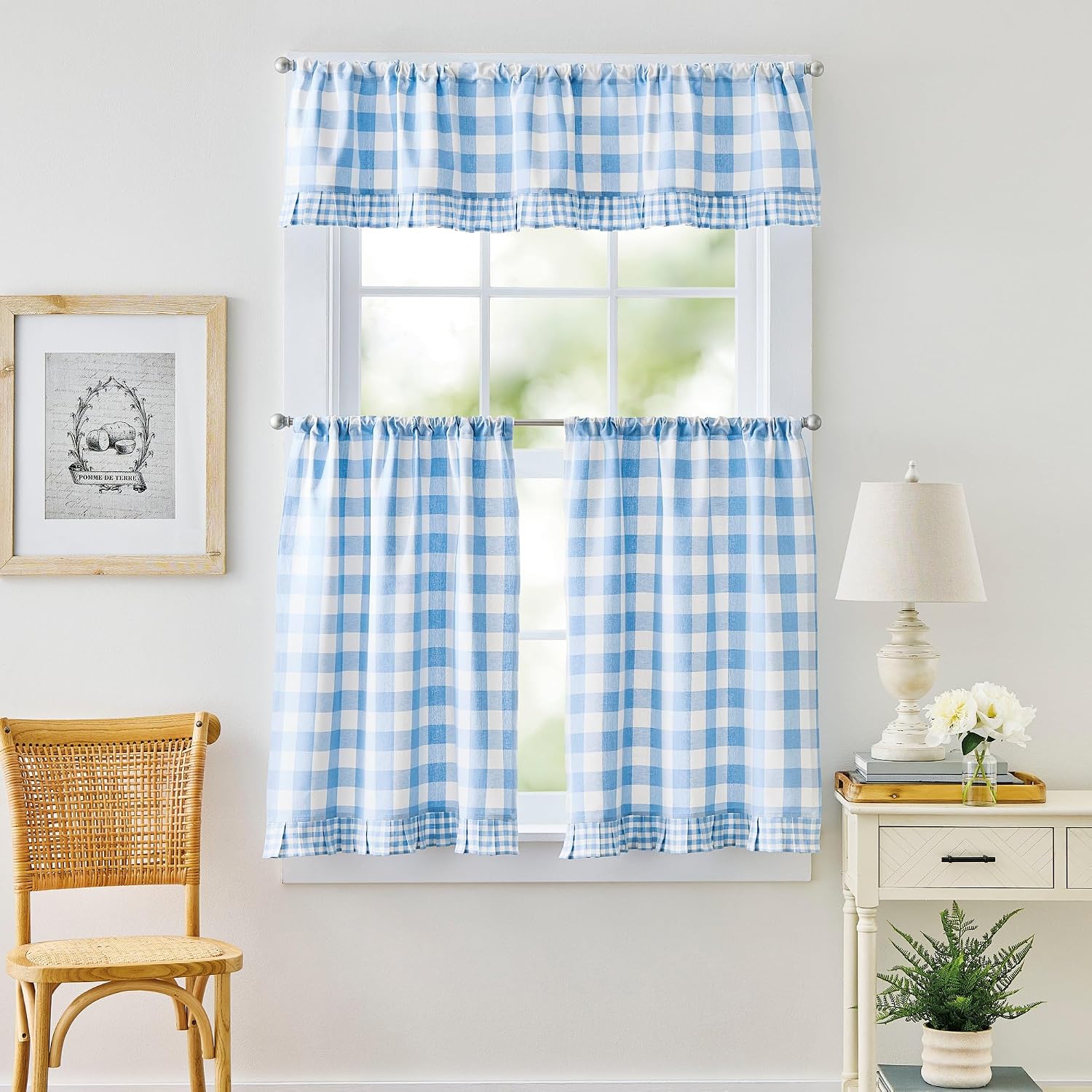 Curtainworks Kitchen Curtain Window Valance - Buffalo Plaid - Blue and White Check Farmhouse - 58" x 14"- 1 Piece