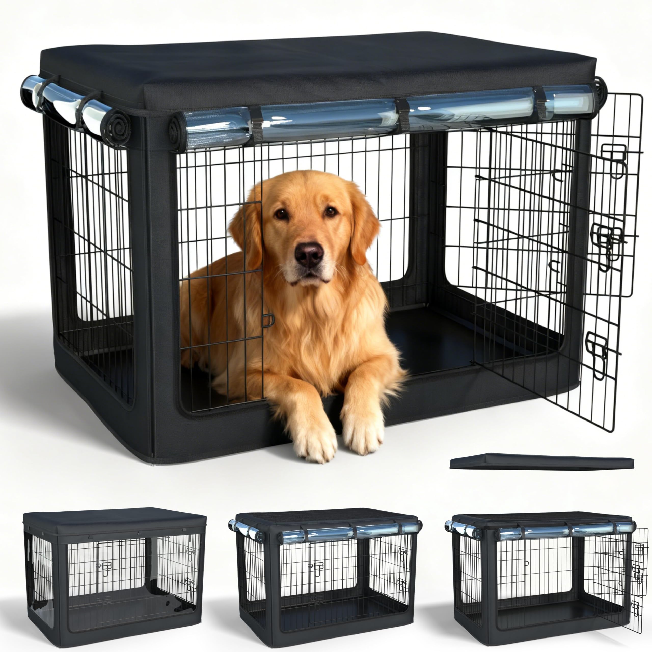 Housse de cage pour chien 106,7 cm bâche imperméable et transparente pour niche extérieur