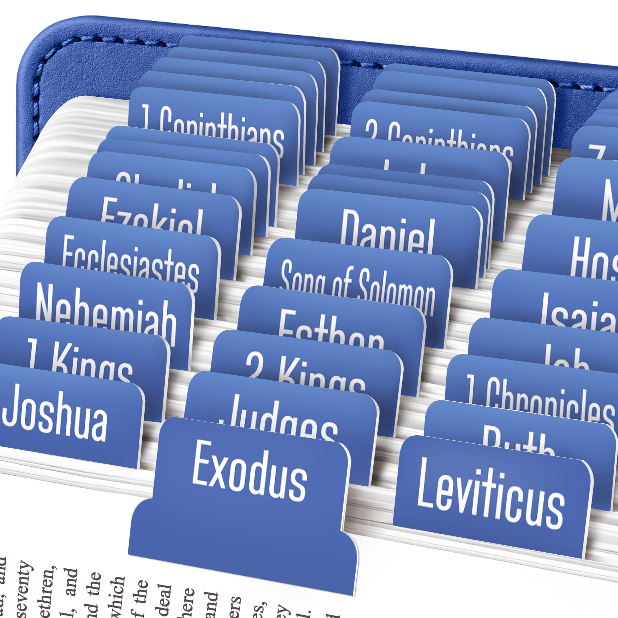 EssexWares - Royal Blue Bible Tabs for Old and New Testament, 80 Large Print Tabs for Bible Study, Water-Resistant and Durable Index Tabs for Women and Men - 1.7" Wide