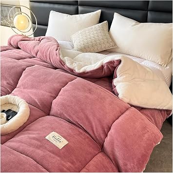 ZTGL New Thickened Super Soft Lamb Velvet Winter Quilts, Breathable Warmth Thick Bed Comforters, Fluffy Plush Double-Sided Twin Size Velvet Blanket Quilt for Cold Weather,Rose,220x240cm3kg