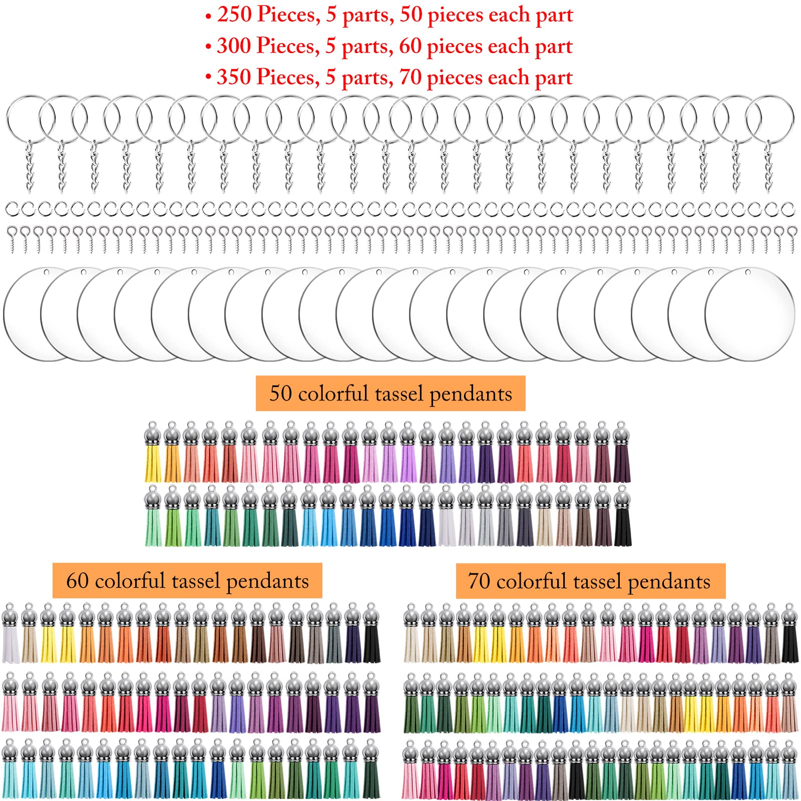 Kit 150 Pièces Porte-clés DIY Duufin - Disques Acrylique, Glands, Anneaux - Création Artisanale