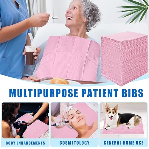 Miniatura 7 de 250 baberos dentales, baberos dentales desechables rosados, 3 capas impermeables para tatuajes, baberos suaves y resistentes a los fluidos para