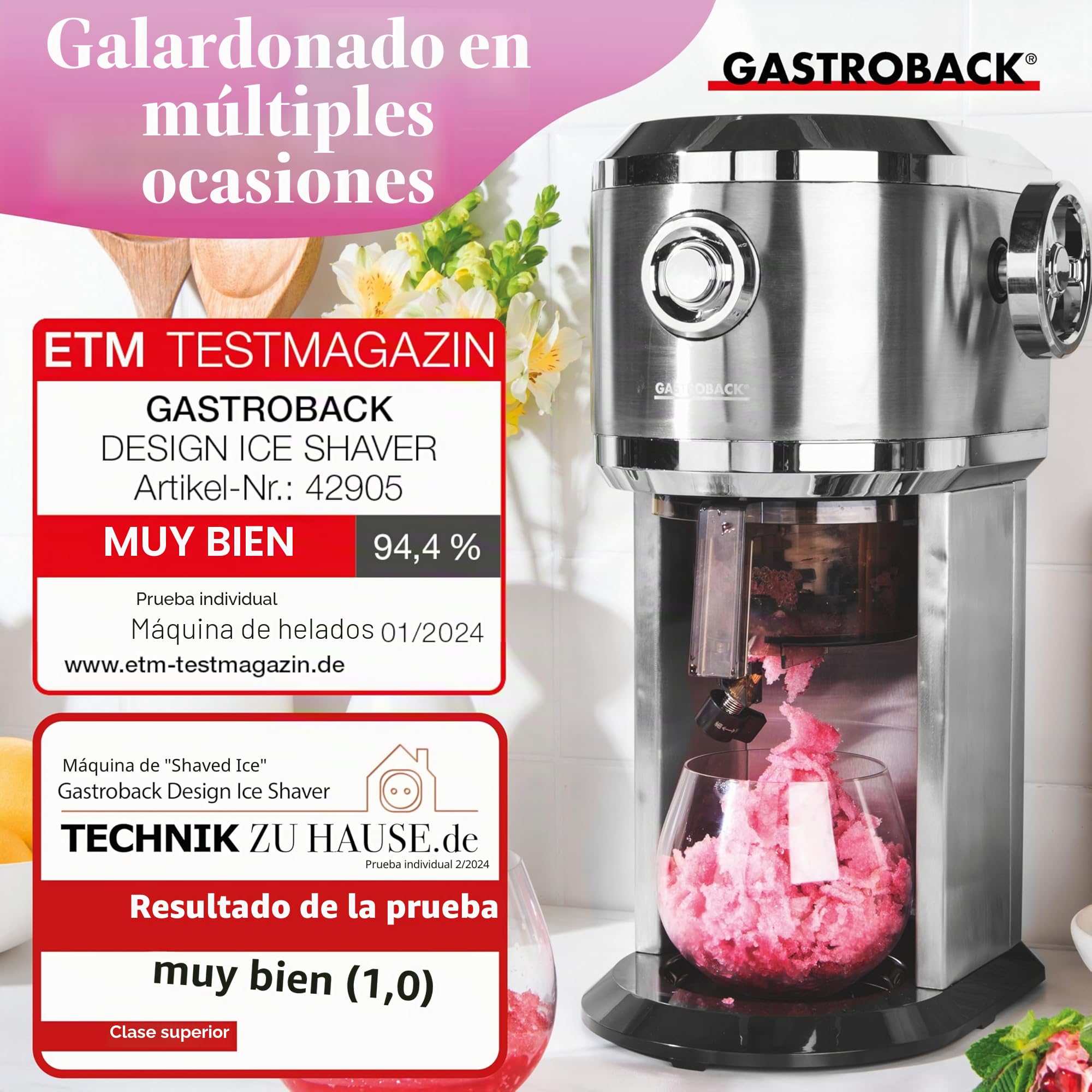 GASTROBACK Máquina para hacer granizados para el hogar, máquina para hacer granizados para cócteles congelados, conos de nieve, granizados, granitos y hielo triturado/Shaved Ice - Grosor de escofina