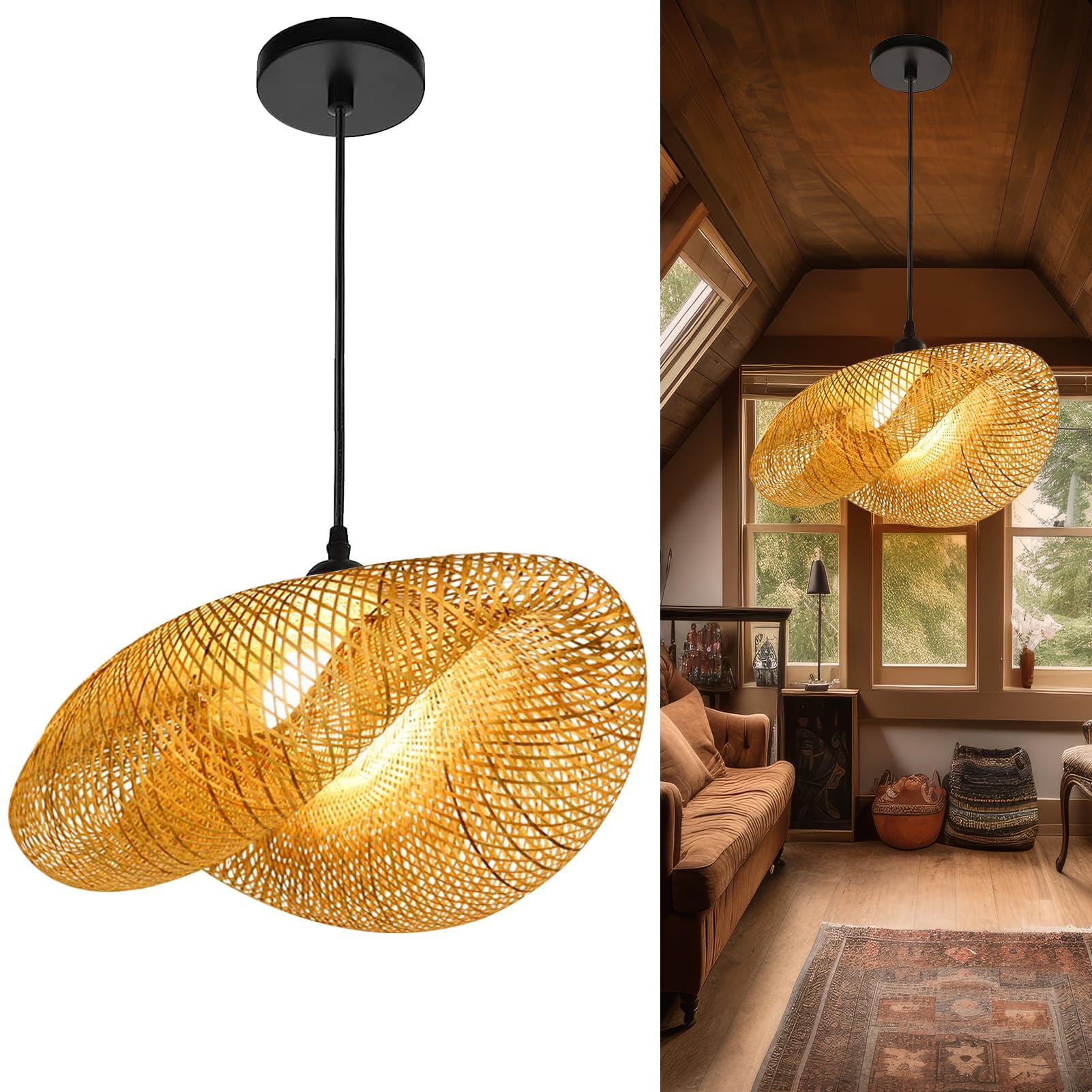 GCQ Bamboo Lantern Pendant Lamp, Retro Japanese Style E27
