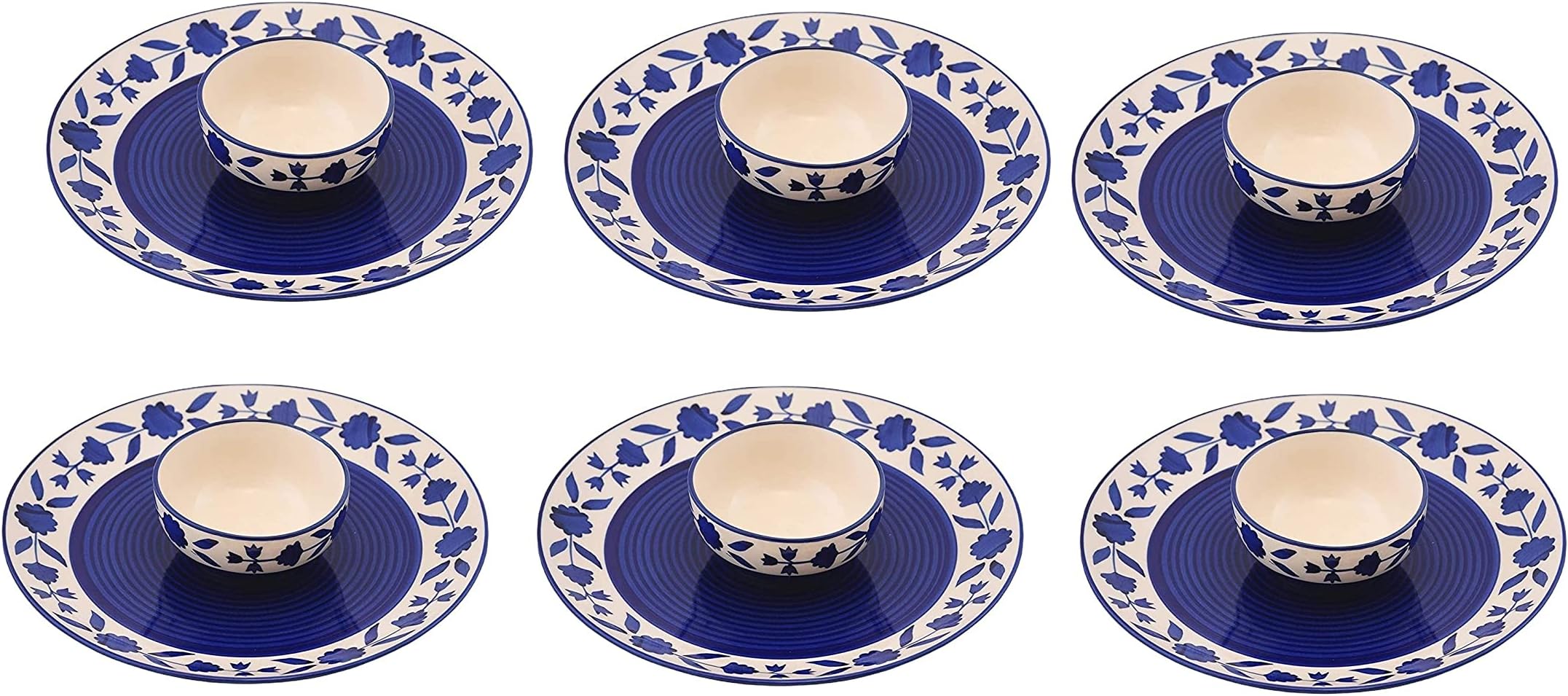 Dinner Set Ceramic Plates for Dinner with Katori Bowls (12 Pieces, 6 Dinner Plates, 6 Katori Bowl Dishwasher & Microwave Safe) -Ceramic Blue Floral Dinner Set Plates and Bowls Set Dinnerware Sets