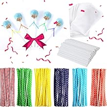 360Pcs 6inch Lollipop Sticks, Cake Pops Sticks, Cake pop Bags and Wrappers Chocolates and Cookies Set Including 120 Parcel Bags, 120 Papery Treat Sticks, 120 Colorful Metallic Twist Ties
