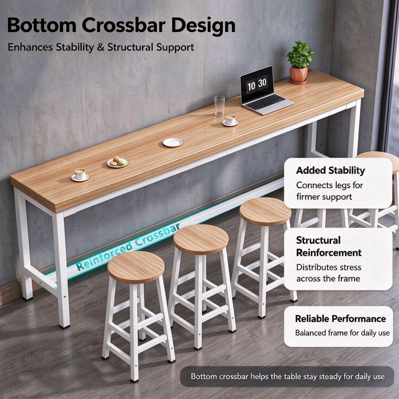 Mesa Alta de Estrecha, Mesa de Pub de Madera para Cocina o Barra de café