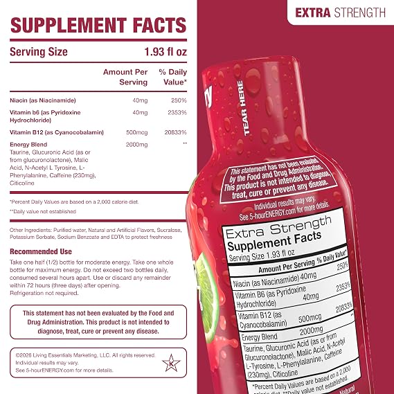 5-hour ENERGY CRANBERRY LIME Flavor, 6 Count, Extra Strength Energy Shot