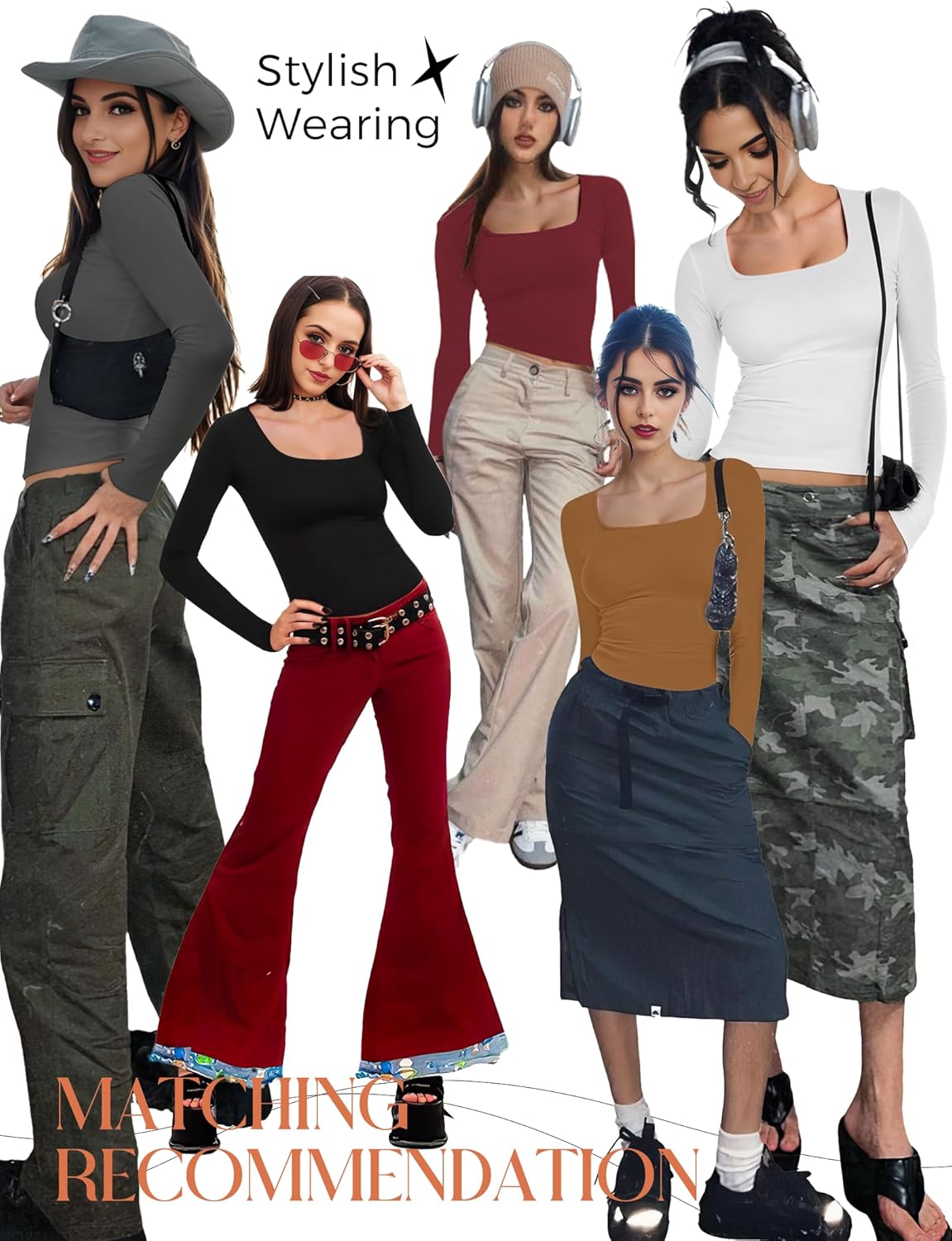 YOGINGO Womens Long Sleeve Shirt Square Neck Basic Slim Fit Tees Fall Y2k Going Out Crop Tops Cute Tight Shirts - Image 5