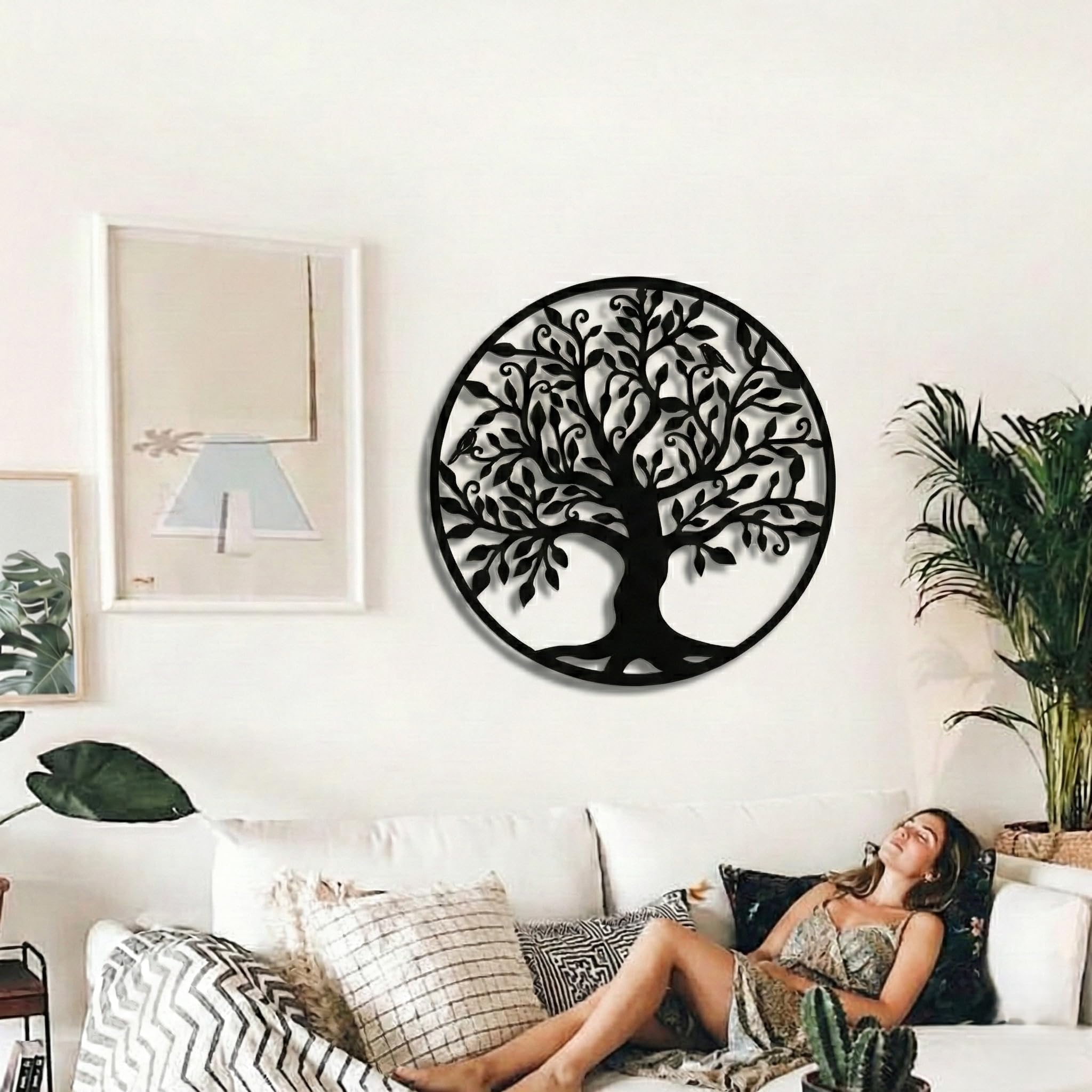 DEKADRON Metalen muurkunst - gouden levensboom - metalen stamboom - metalen muursilhouet, metalen wanddecoratie, huiskantoor decoratie slaapkamer woonkamer decor (68 x 71 cm H / 68 x 71 cm