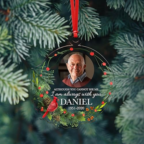 Miniatura 2 de Regalos conmemorativos, adorno de Navidad conmemorativo con foto personalizada, adorno conmemorativo personalizado con nombre y fechas, regalos de