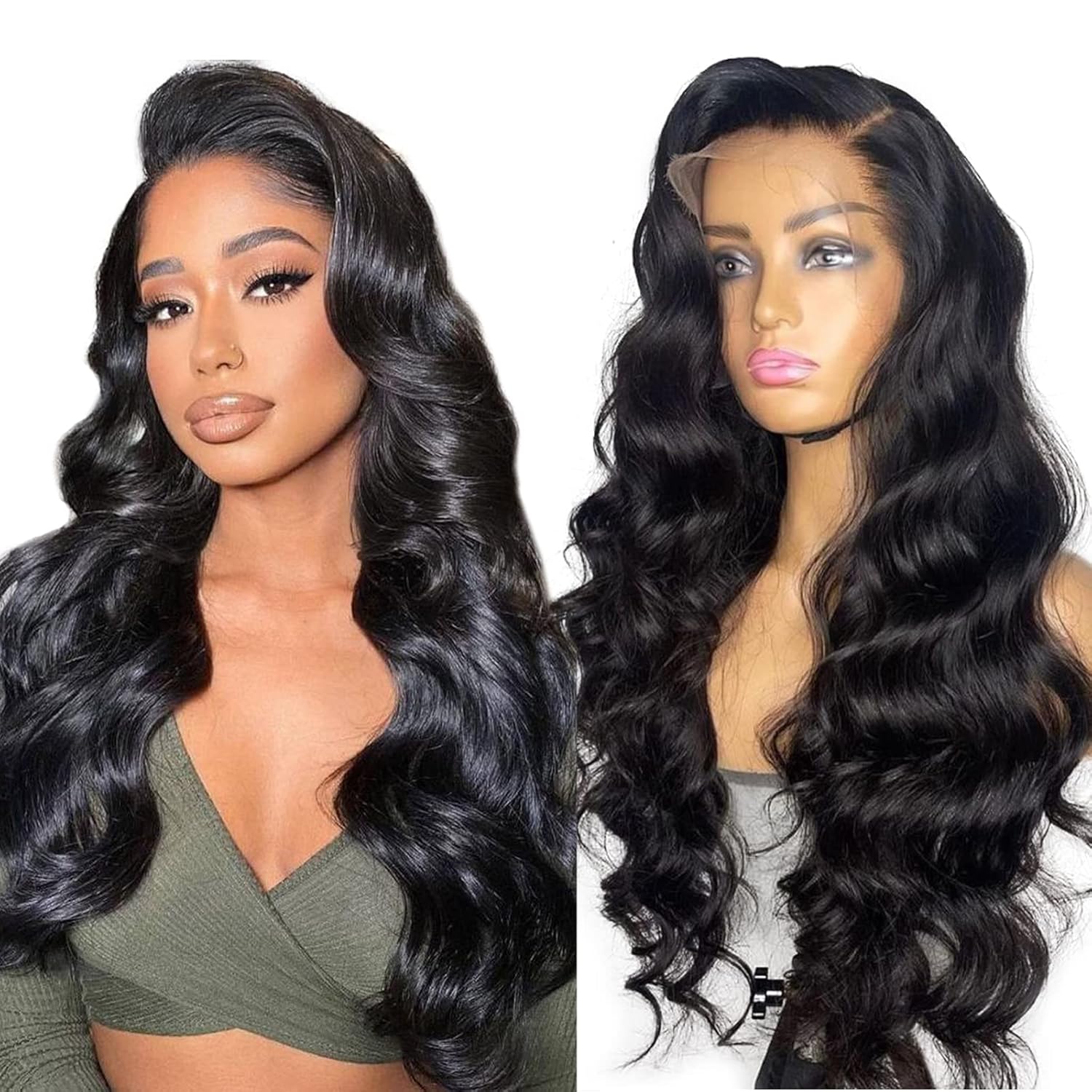 QAVA Real Hair Wig Human Hair Wig Body Wave 13x4 Lace Front Wig Human