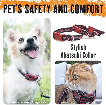 Akatsuki Anime Dog Collar for Large, Medium, Small Breeds, Puppy: Adjustable Naruto Dog Collar for Pets, Officially Licensed Naruto Akatsuki Cloak Inspired Pet Accessories & Gifts for Boy or Girl, MED