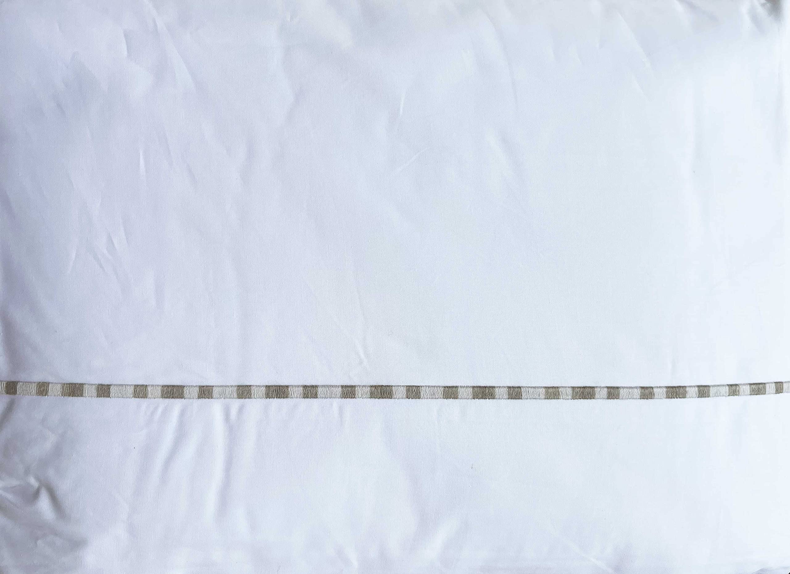 Maurizio Italy 4pc Sheet Set Solid White with an Embroidered Stripe Metallic Light Dark Gray Along Hem 100% Cotton Luxury (King)