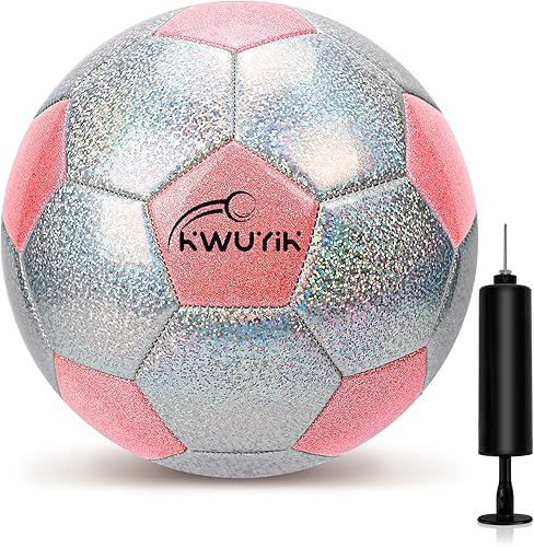 Balón de fútbol de tamaño 3, 4, 5, purpurina, rosa, morado, plateado, con bomba, pelota de fútbol para niños de 3 a 6 años, 6 a 8, 8 a 12 años,